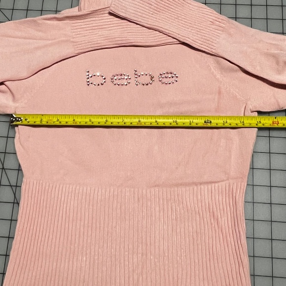 Bebe Pink Sweater Turtleneck Size L Rhinestones Logo Vintage EUC Soft Fashion - Picture 6 of 13